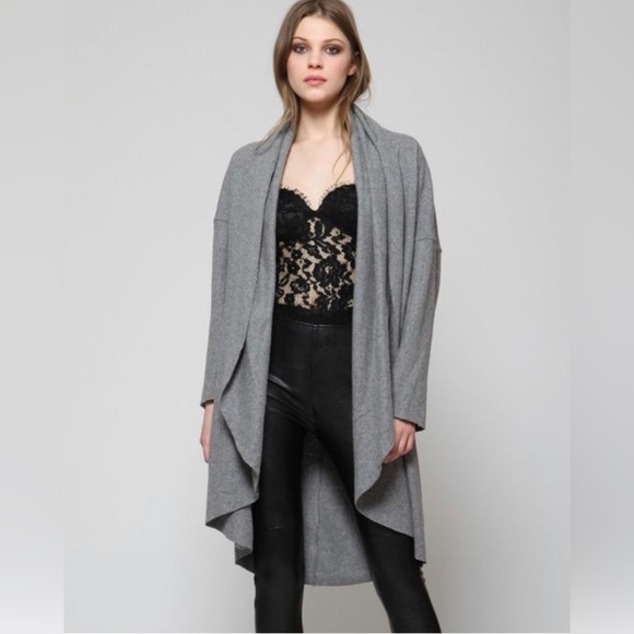 GOLDIE London Wool Open Front Cardigan Falling Out Grey Women's One Long Sleeve - Picture 1 of 14